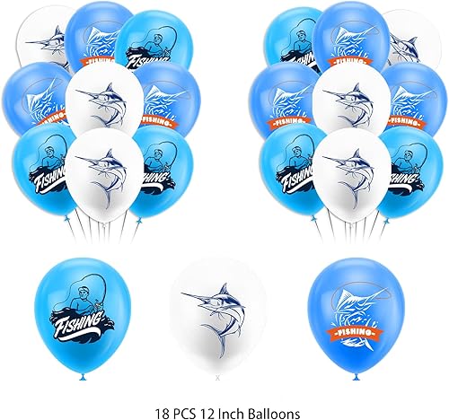 Miniatura 5 de Decoraciones de fiesta de pesca Gone Fishing suministros de fiesta de cumpleaños, incluye pancarta de pesca de feliz cumpleaños, decoración de