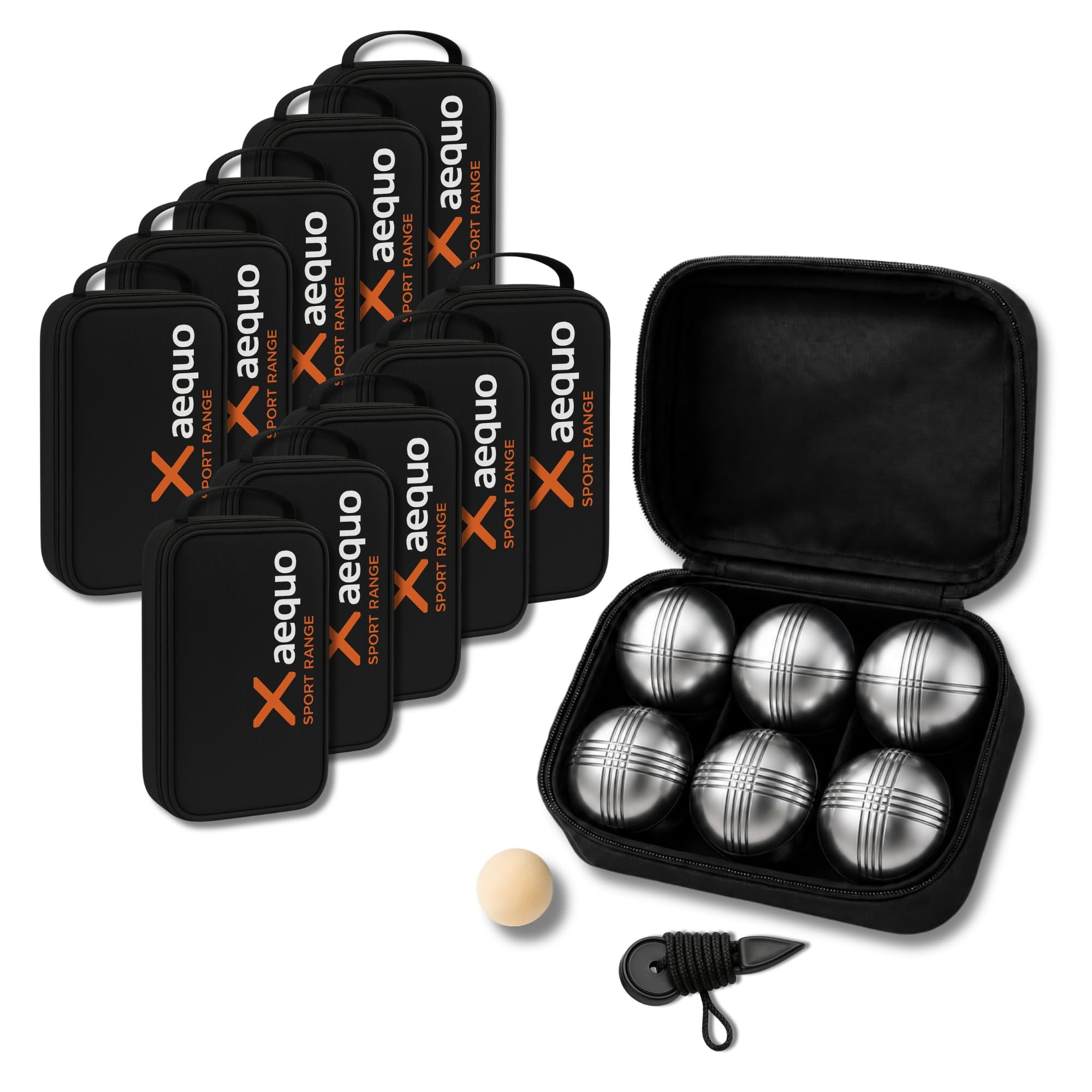 Petanque-Kugel – Komplettset mit 6 Kugeln aus verchromtem Stahl mit Zielkugeln aus Holz und Messgeräten – Petanque-Tasche inklusive – Kugel-Set für den Innen- und Außenbereich (10 Stück)