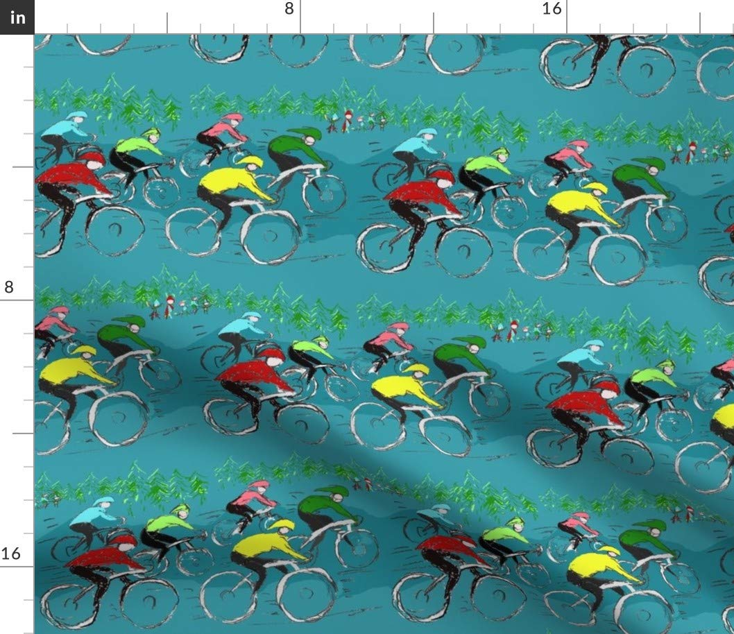 SpoonflowerFabric - Cycling Sports Bike Bicycle Race France Wheels Printed on Petal Signature Cotton Fabric Fat Quarter - Sewing Quilting Apparel Crafts Decor