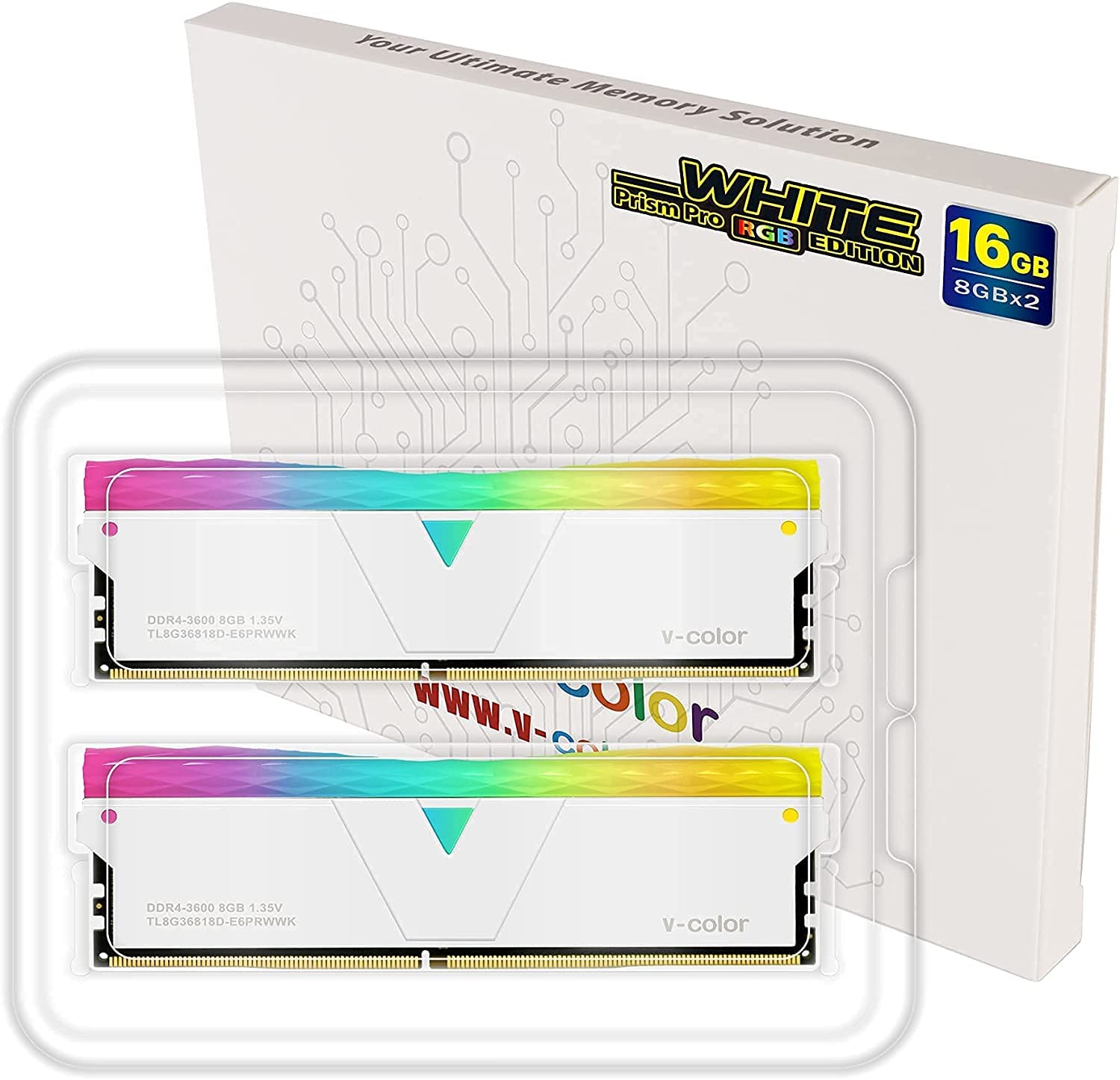V-Color Prism Pro RGB U-DIMM (White H/S) 16GB (2x8GB) 3600Mhz 1Gx8