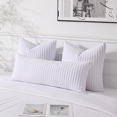 Miniatura 418 de UGASA - Juego de 2 fundas de almohada de terciopelo a rayas, funda decorativa para cojín con cremallera oculta para el hogar, sofá, dormitorio,