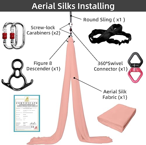 Miniatura 55 de PRIOR FITNESS Kit de seda aérea, colorido juego de hamaca de tela de nailon 40D de 9/15/20 yardas con herramientas y guía para todos los niveles