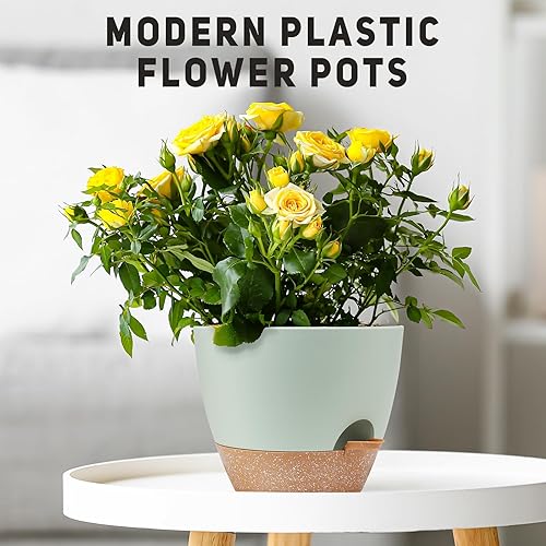 Miniatura 7 de Macetas grandes de riego automático de 12 pulgadas, 10 pulgadas, 9 pulgadas, paquete de 3 macetas con múltiples agujeros de drenaje de malla para
