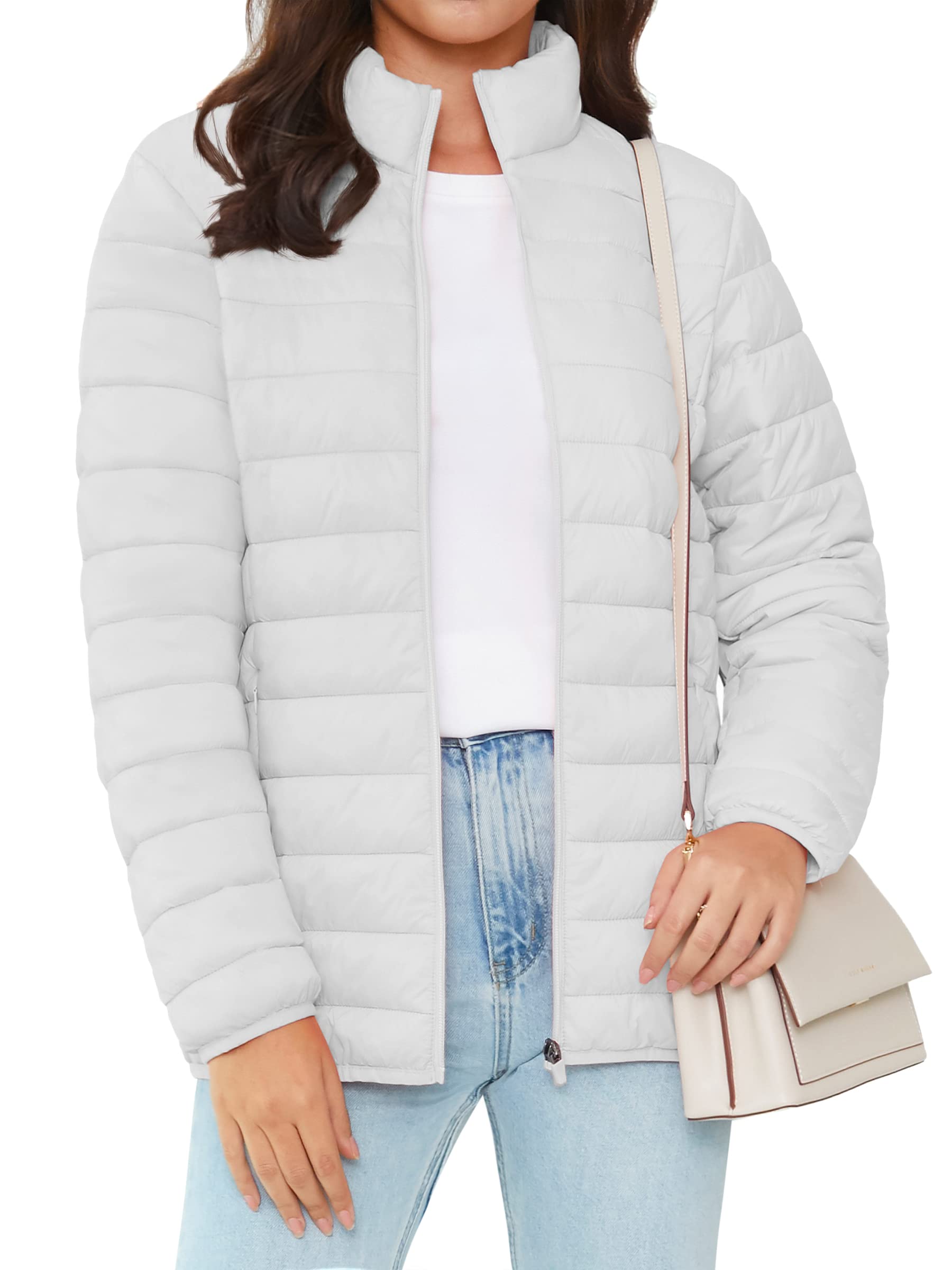 TACVASENWomens Puffer Jacket Quilted Lightweight Stand Collar Zip Up Alternative Down Coat Warm Winter with 4 Pockets