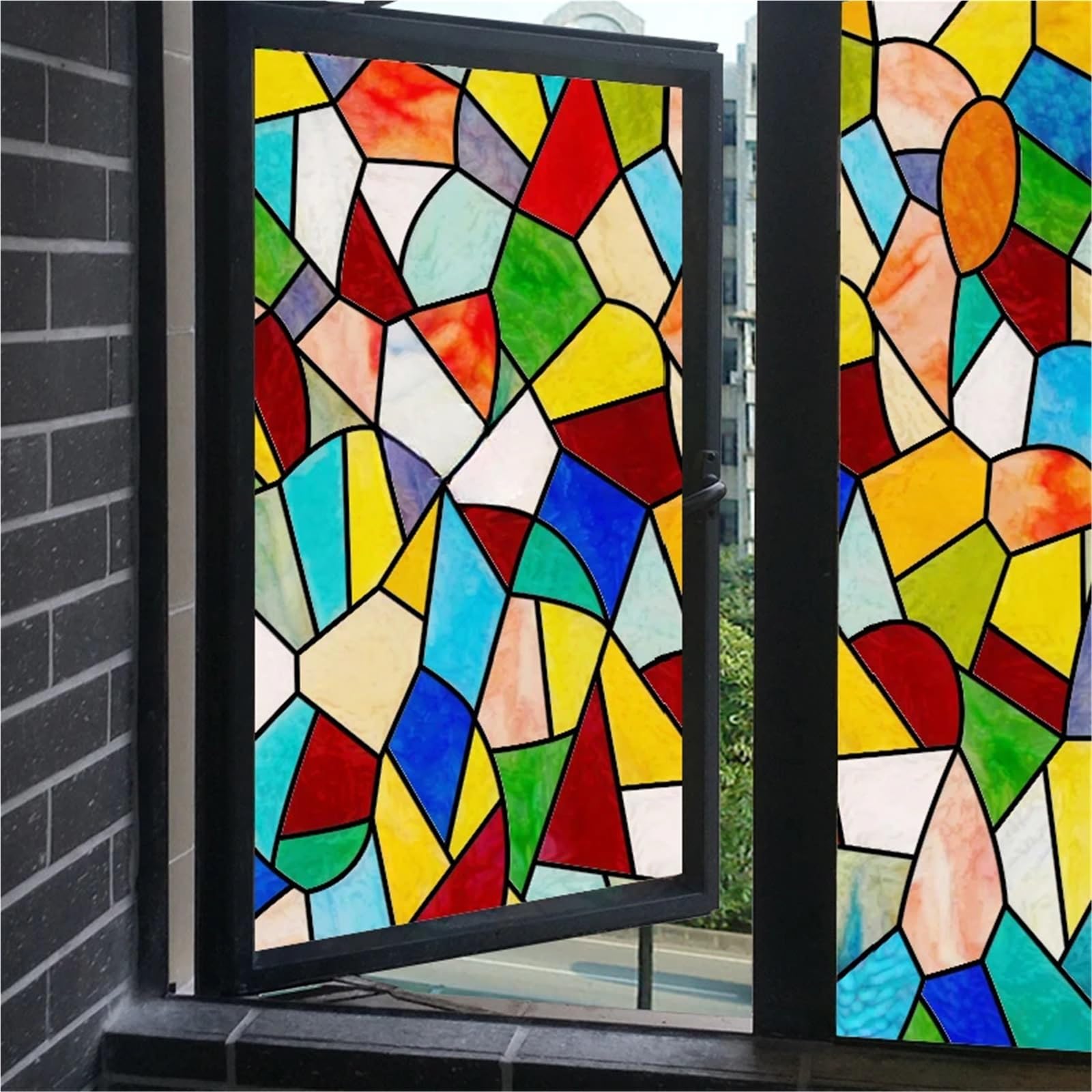 Glasaufkleber, Buntglas, Milchglas, Fensterpapier, elektrostatische Kunst, Malerei, Retro-Kirche(Color 5,50x200cm)