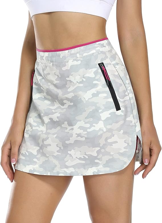 SEVEGO Women's Athletic Tennis Skirt with Builtin Shorts Side Pockets Mid Waisted Workout