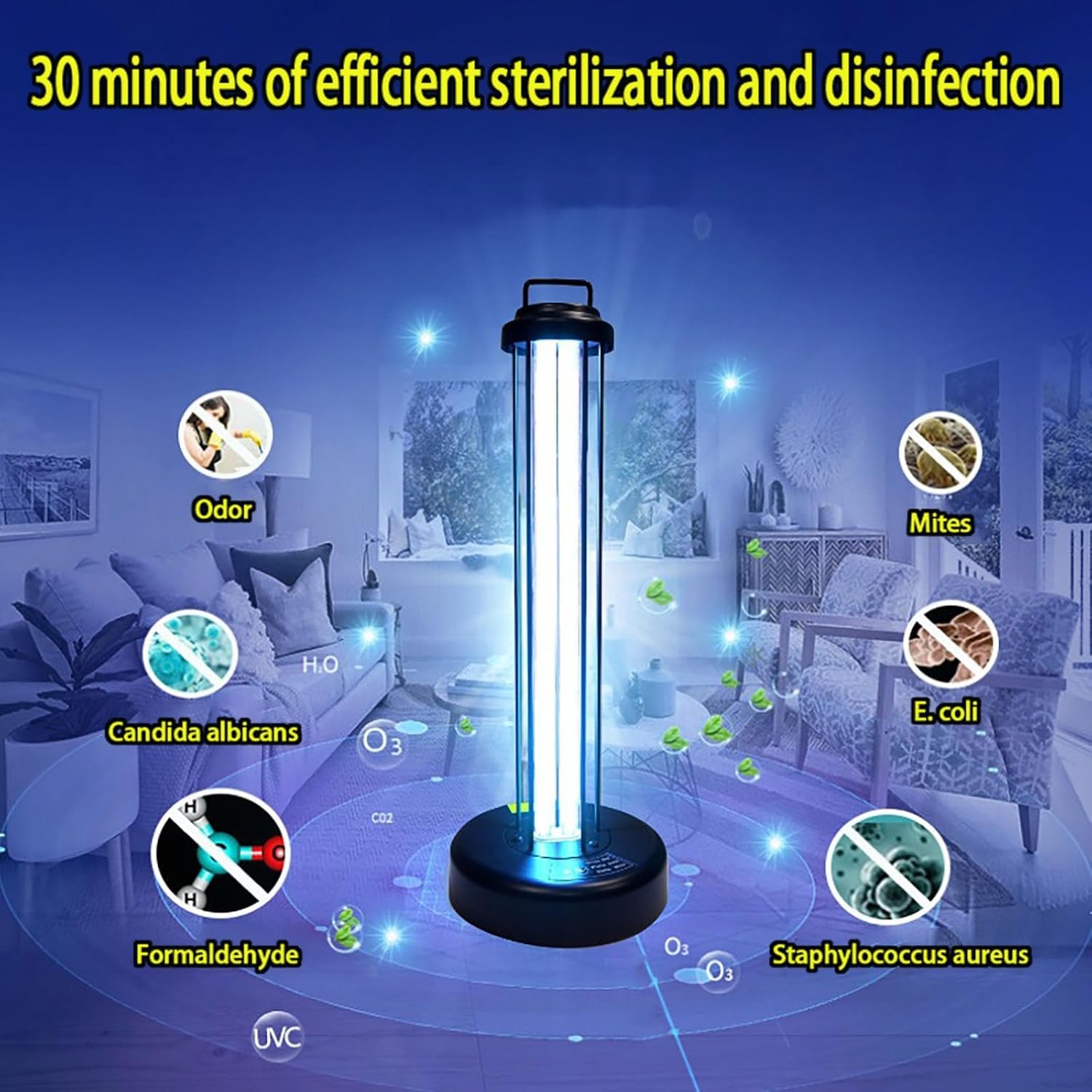 Esterilizador UV Dispositivo De Desinfección para El Hogar Lámpara De Esterilización óptima De Luz Ultravioleta Tasa Antibacteriana Uvc Lámpara De Desinfección Portáti, Black, 100W