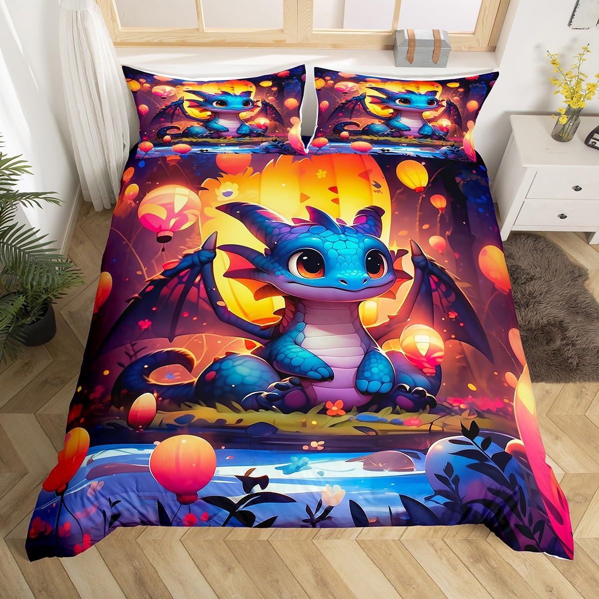 Parure de lit ballon mignon et dragon pour décorer la chambre jungle de votre enfant avec douceur