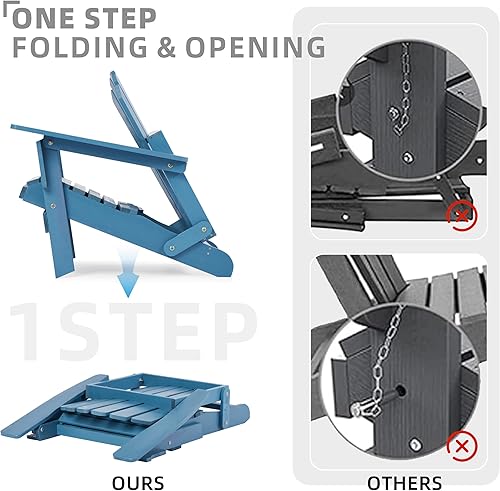 Miniatura 5 de Juego de 2 sillas Adirondack plegables de madera de gran tamaño para exteriores con otomana retráctil, respaldo y tabla de asiento premontados,