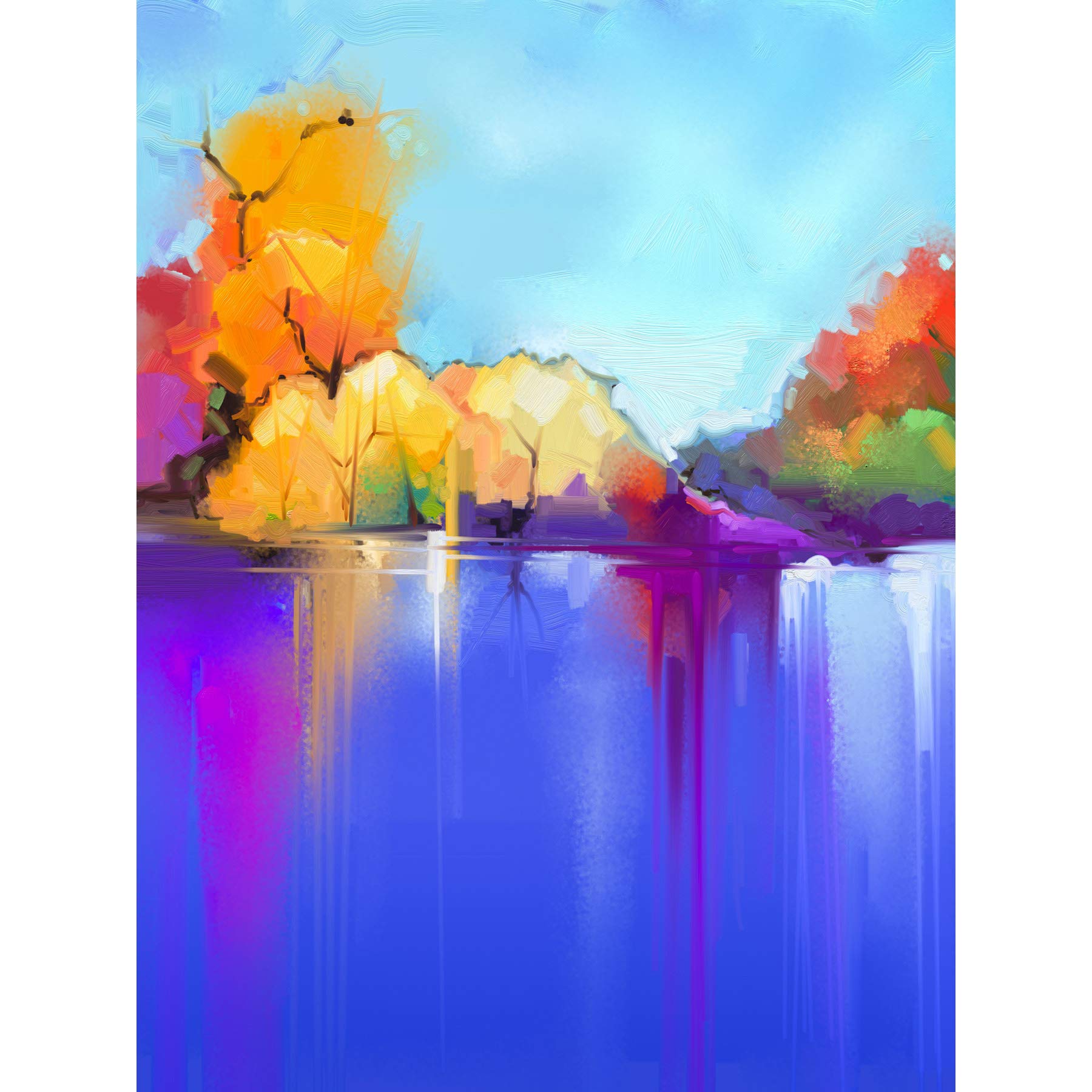 Wee Blue Coo Autumn Lake Landscape Art Print Poster Wall Decor