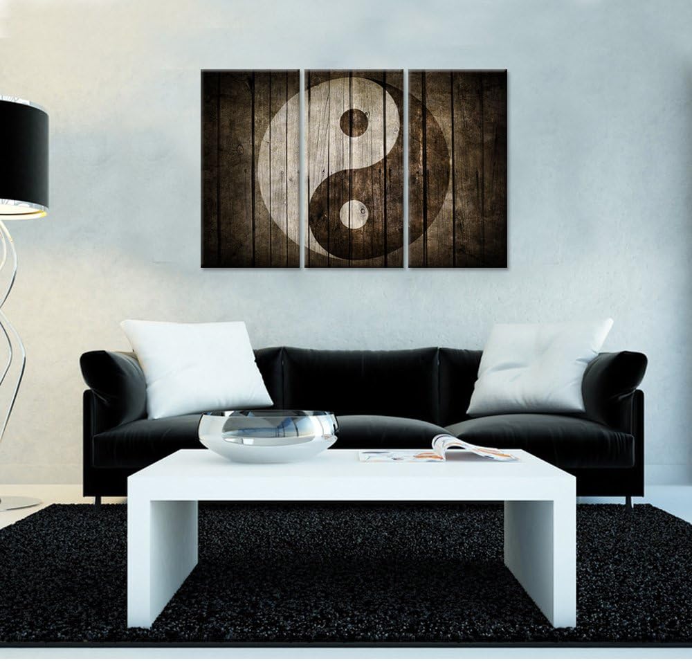 iHAPPYWALL Vintage Yin Yang Wall Art Brown Symbol Rustic Wood Painting Chinese Religion Picture for Home Living Room Ready to Hang