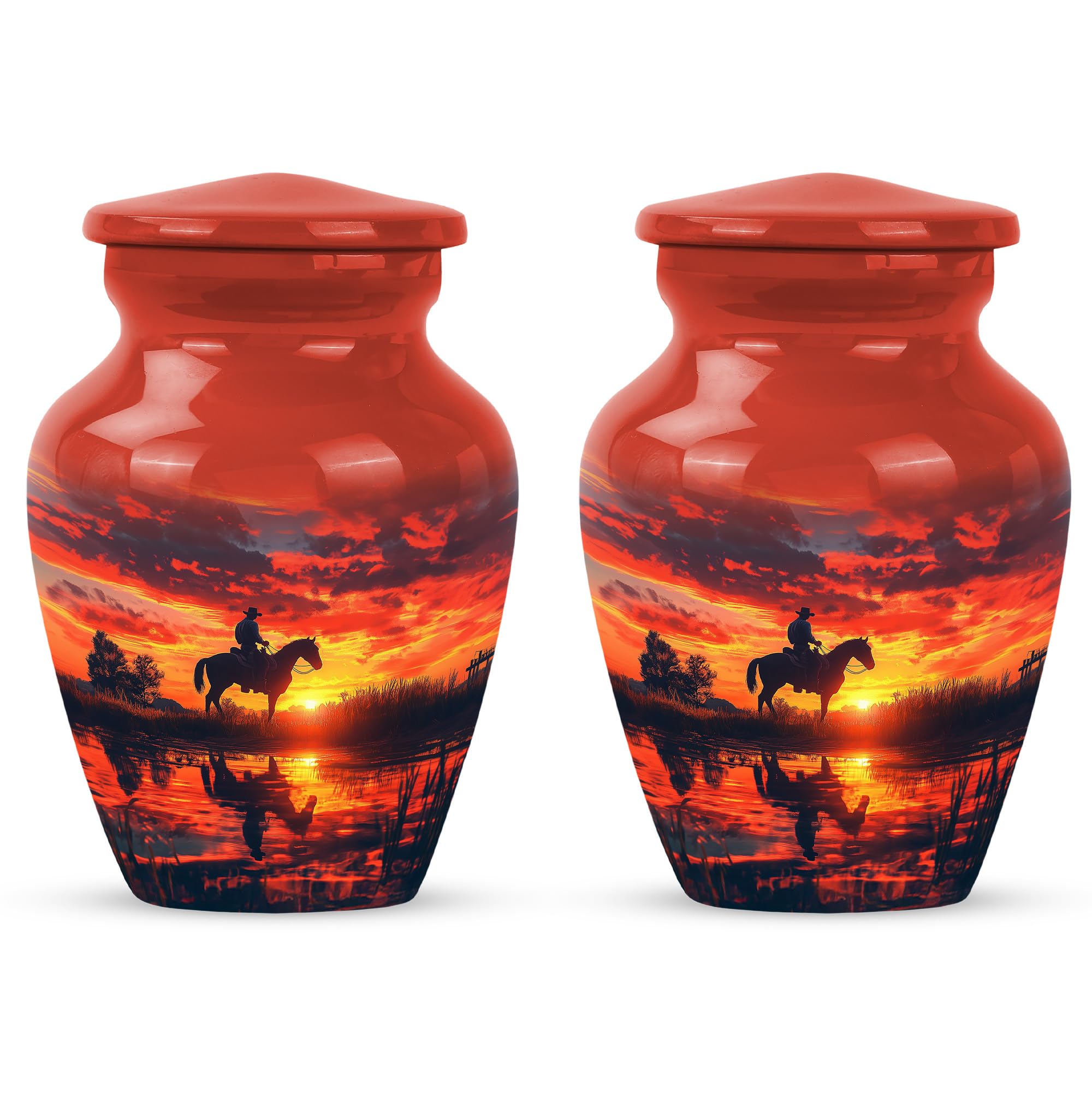 Cowboy Urn - Small Keepsake Urns for Ashes Adult Male - Unique Cremation Urns for Human Ashes - Companion Urns for 2 Adults - Memorial Ash Containers - 3" Set of 2