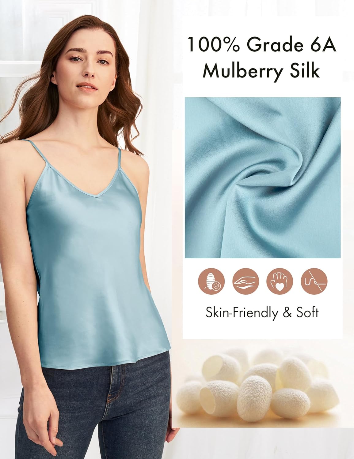 LilySilk Womens Silk Camisole 100% 19MM Mulberry Silk Basic Tank Tops Summer Casual Classic Top Loose - Image 3