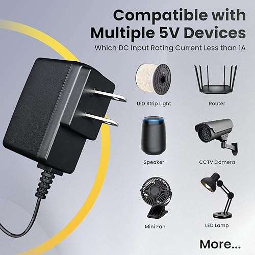 Miniatura 6 de Adaptador de fuente de alimentación de 5 V 1 A 6 pies con 8 puntas, cargador de 5 W CACC CA 100V-240V a CC 5Volt 1Amp 0.5A Cable de alimentación de