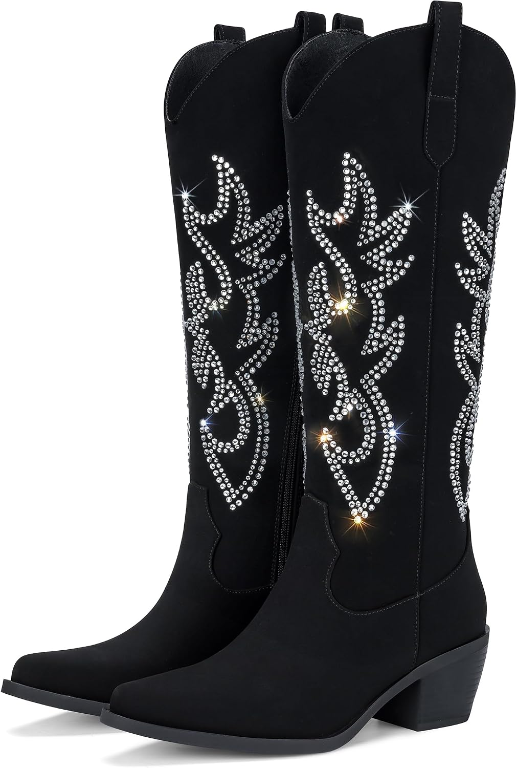Pasuot Western Cowboy Boots for Women - Knee High Wide Calf Cowgirl Boots, Slip On Pointed Toe Chunky Heel Fashion Retro Classic Pull On Tall Boot for ladies Party concert thumbnail