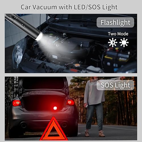 Miniatura 3 de Dijkoo Aspiradora de mano para automóvil, 15000 Pa, alta succión potente con luz LED y SOS, mini aspiradora inalámbrica portátil para auto, oficina