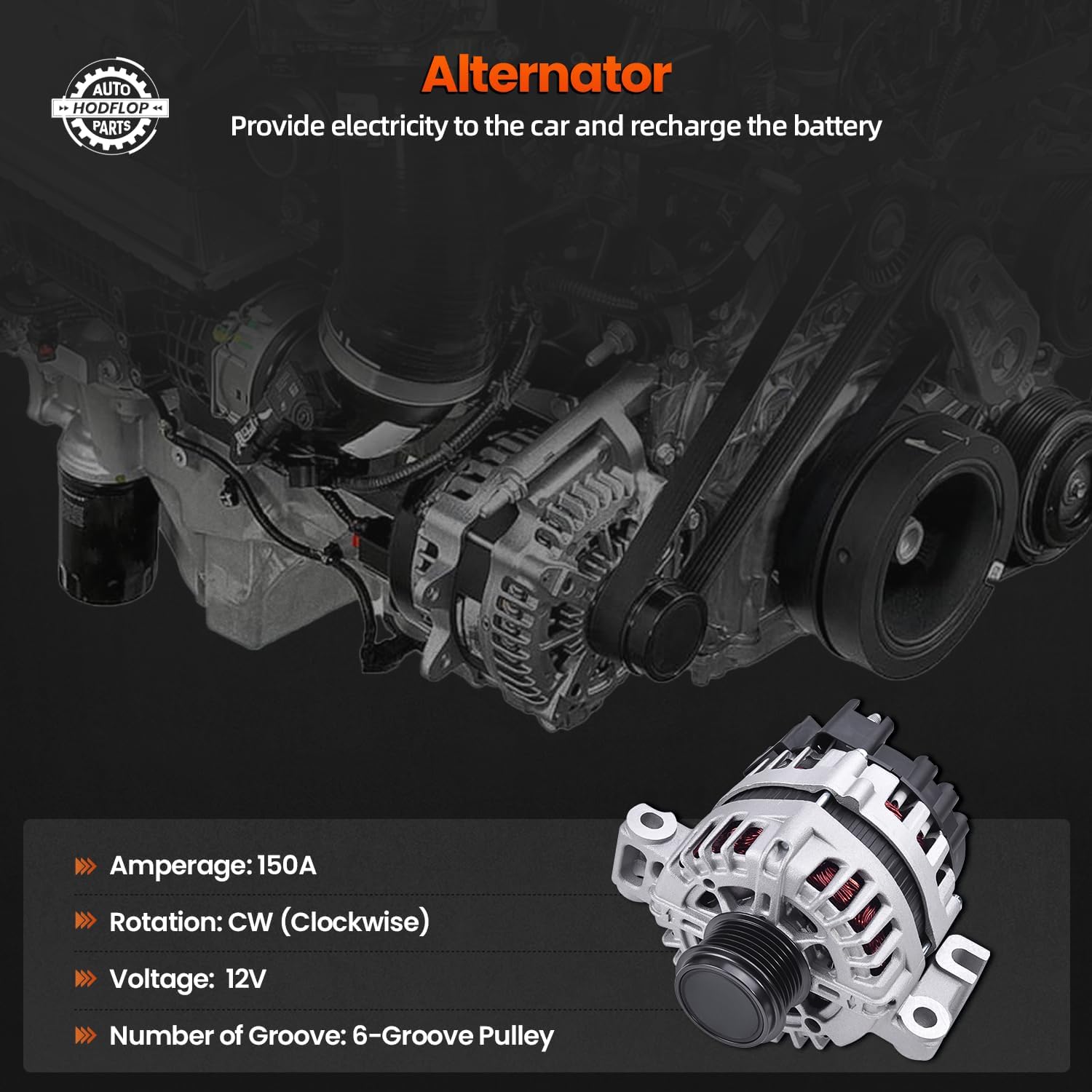 13502988 Alternator Compatible with Chevy Camaro 2010-2012 3.6L, Colorado 2015-2016 3.6L & GMC Canyon 2015-2016 3.6L 12V 150A Clockwise, Replace# FG15S026 11485N