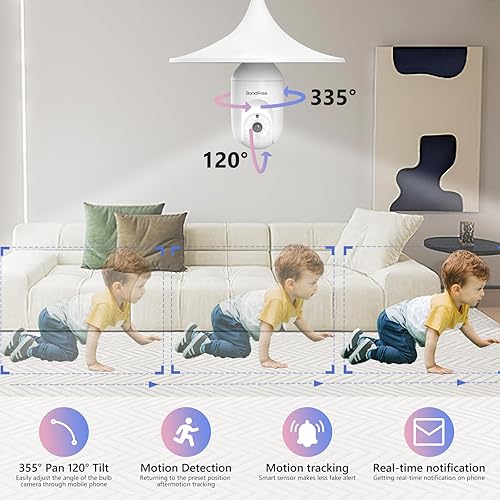 Miniatura 5 de BondFree Cámara de seguridad con bombilla de 4MP 5G y 2.4GHz WiFi, cámara de seguridad inalámbrica, enchufe de luz E27, día y noche a todo color,