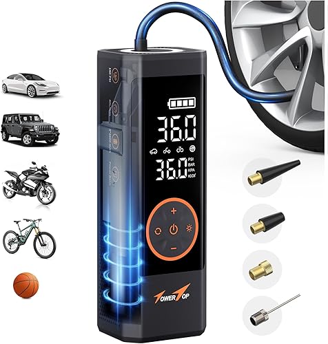TowerTop Inflador de neumáticos Compresor de aire portátil Inflado 2.5 veces más rápido Inflador de neumáticos inalámbrico de 150 PSI con bomba de