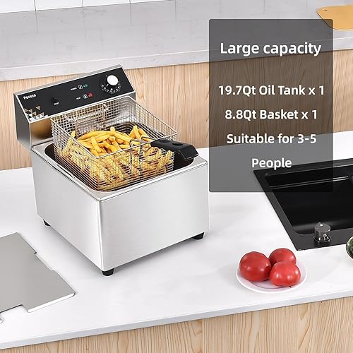 Miniatura 3 de Freidora profunda con cesta, 1700w tanque de aceite de 19.7Qt cesta de 8.8Qt, freidora eléctrica de acero inoxidable de 0.6mm de espesor para