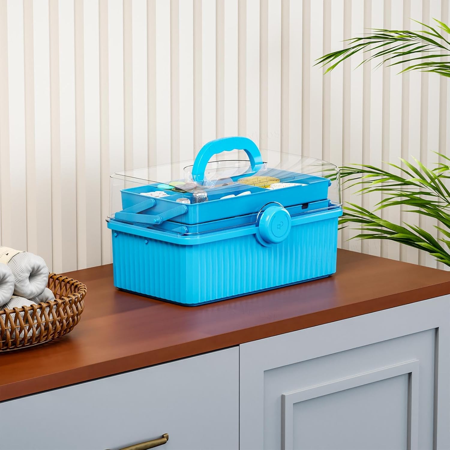 13in 3-Layer Plastic Craft Box and Craft Tool Box,Multipurpose Plastic Storage Box With Handle for Art Supply Boxs,Hair Supplies Organizer and Sewing Organizer,Portable Ivf Medication Organizers,Blue
