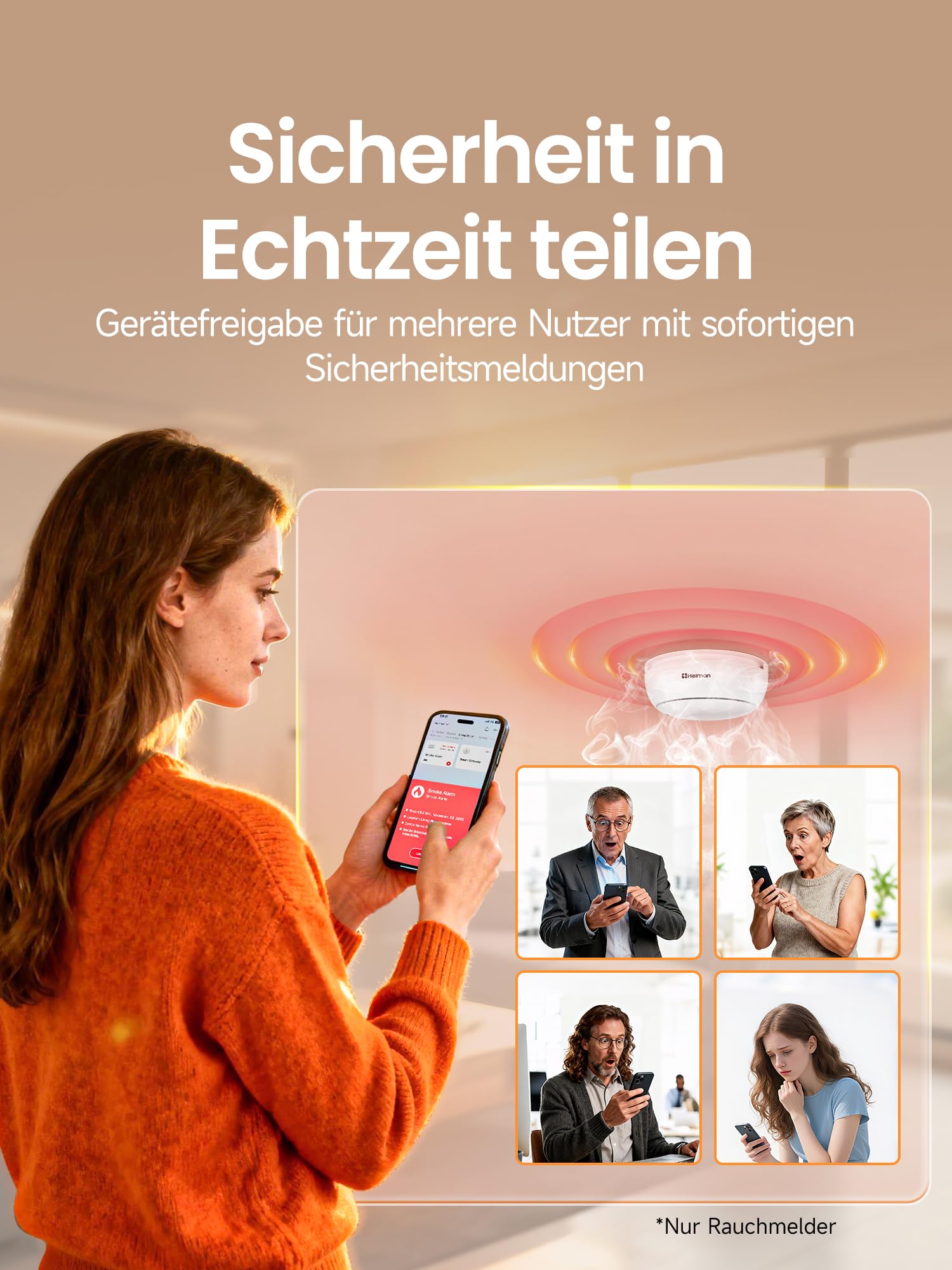Heiman Smart Rauchmelder 12er Set mit Gateway, 10 Jahre Batterie, Q-Label & EN 14604, Funkrauchmelder vernetzbar mit Magnethalterung, Smart Home Rauchwärmelder für großes Haus, Weiß