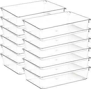 12 Pack Drawer Organizer - 6" X 9" Clear Acrylic Storage Bins with Non-Slip Pads, Versatile Desk Tray for Makeup, Jewelry, Kitchen, Bathroom, and Office Organization