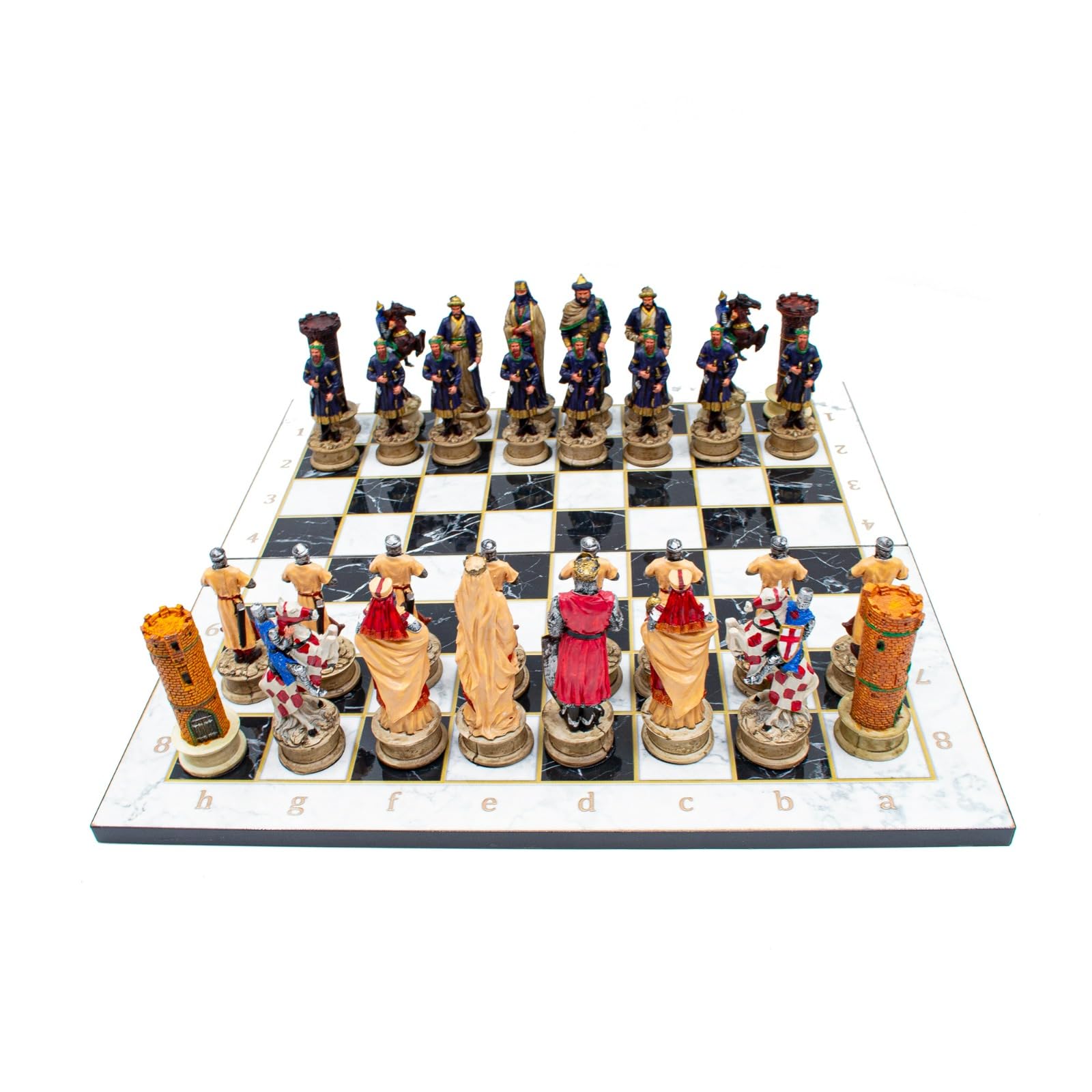 Ensemble d'échecs personnalisé en bois fait à la main, ensemble d'échecs sur le thème de l'Empire romain et ottoman, échiquier en noyer fait à la main, pièces d'échecs peintes à la main.