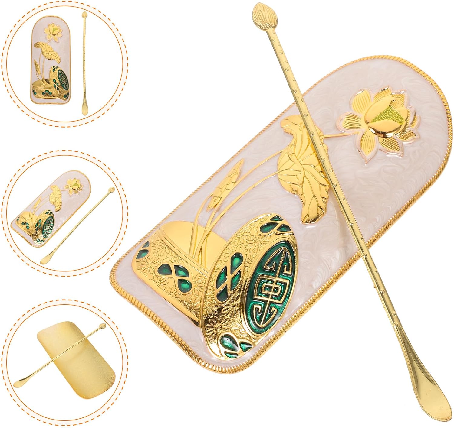 COLLBATH Tea Ceremony Accessories Set Alloy Lotus Leaf Tea Scoop Spoon Japanese Style