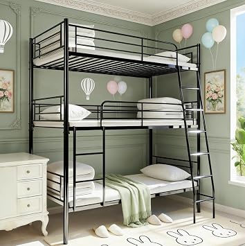 Bellemave Twin Triple Bunk Bed for 3, bunk Bed for 3 Person, 3 bunk beds for Kids/Adults/Teenagers, Black Split into 3beds