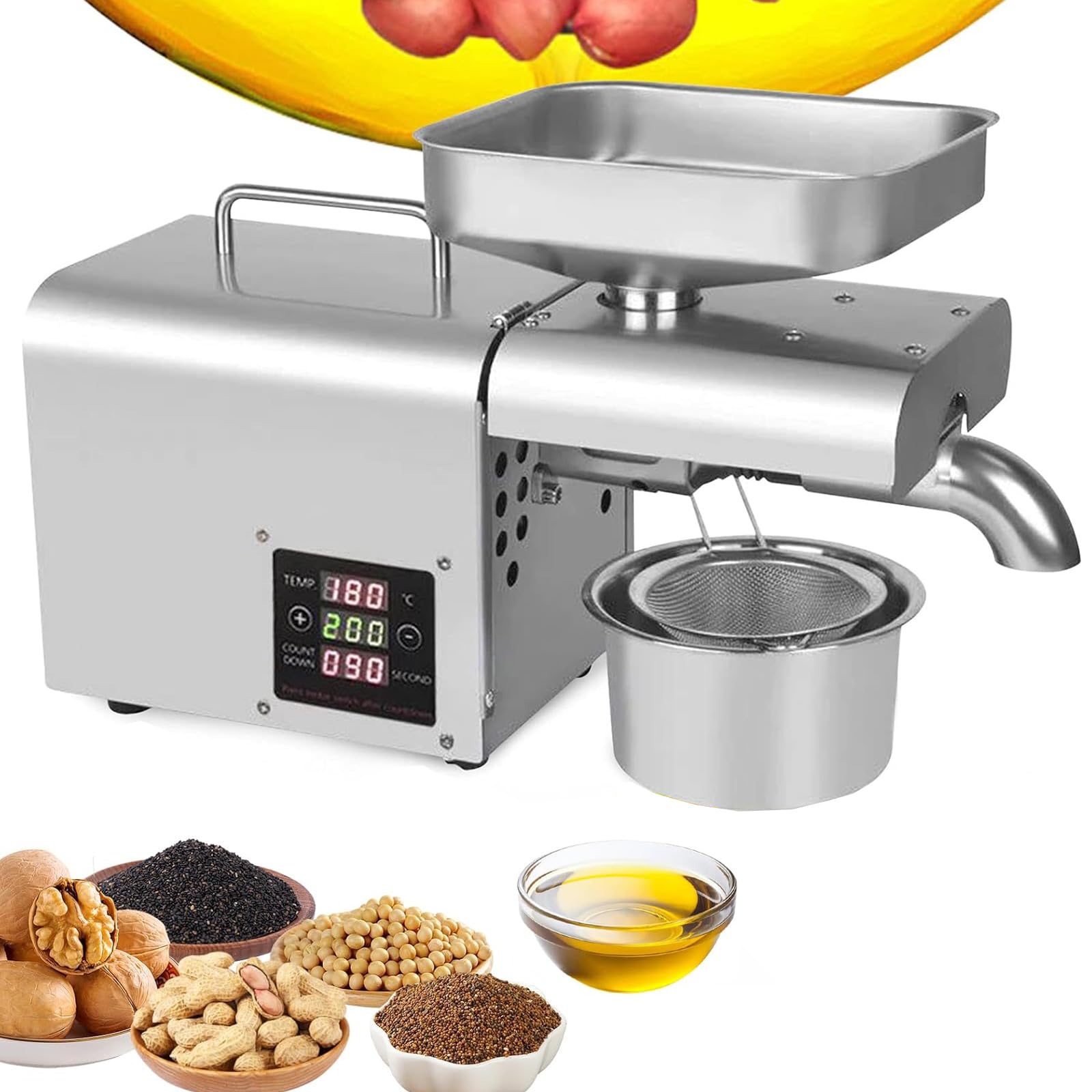 Eoweiot Commercial Cold Hot Oil Maker, Automatic Oil Press Machine with Intuitive Panel 6 Levels Temp Adjustable and Cold/Hot Press Mode