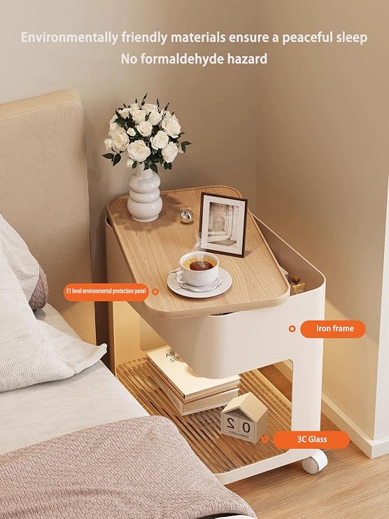 Rotating Coffee Table Small,Bedside Tables,360°Swivel Adjustable Side Table,Cream Bedside Tables with Lights,Modern Bedroom Living Room Side Table for Couch or Bedside Use,Black