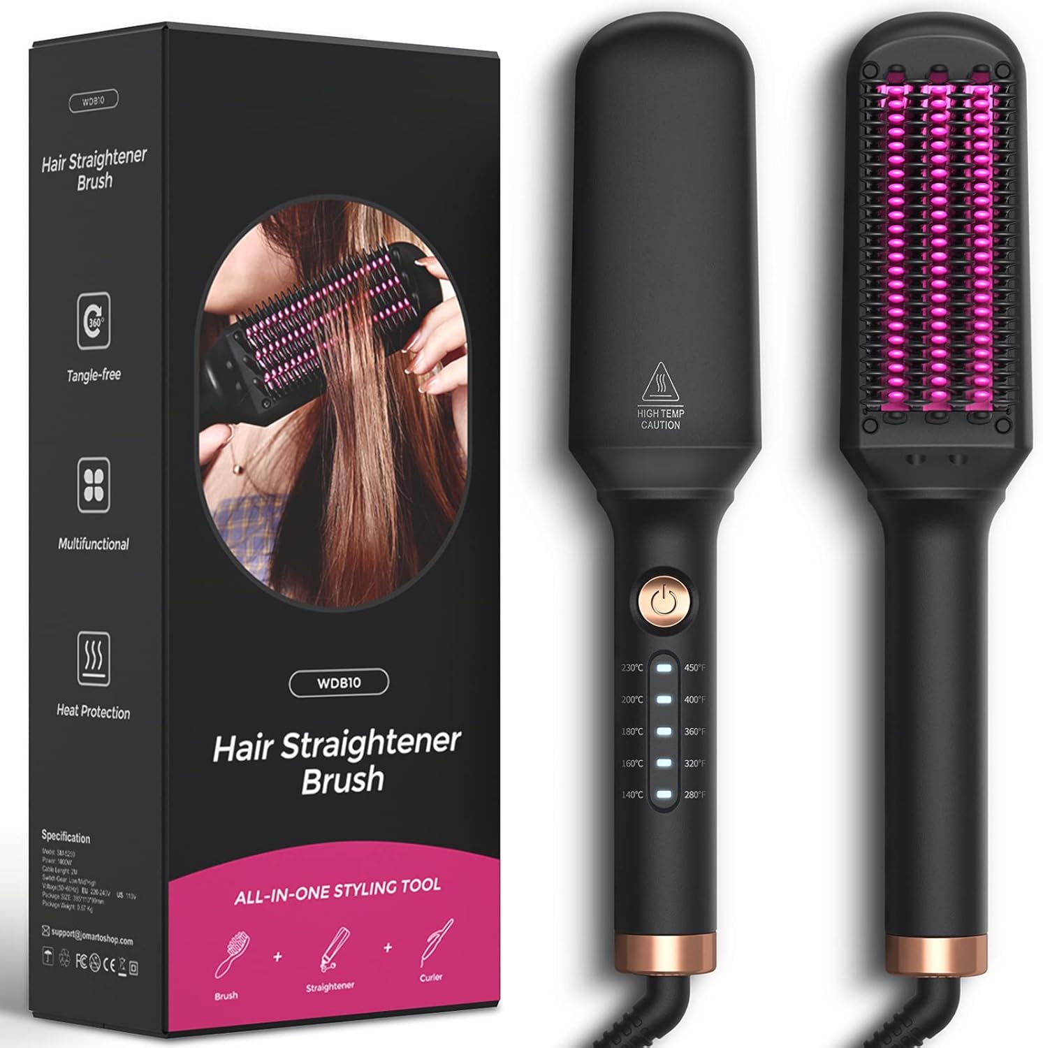 Ceramic Hair Straightener Brush, Hot Comb, Fast Heating & 5 Level Temperature Adjustable, Suitable for Hairless Silky Hair, Anti Scalding and Automatic Shedding, Safe and Easy to Use : Beauty & Personal Care