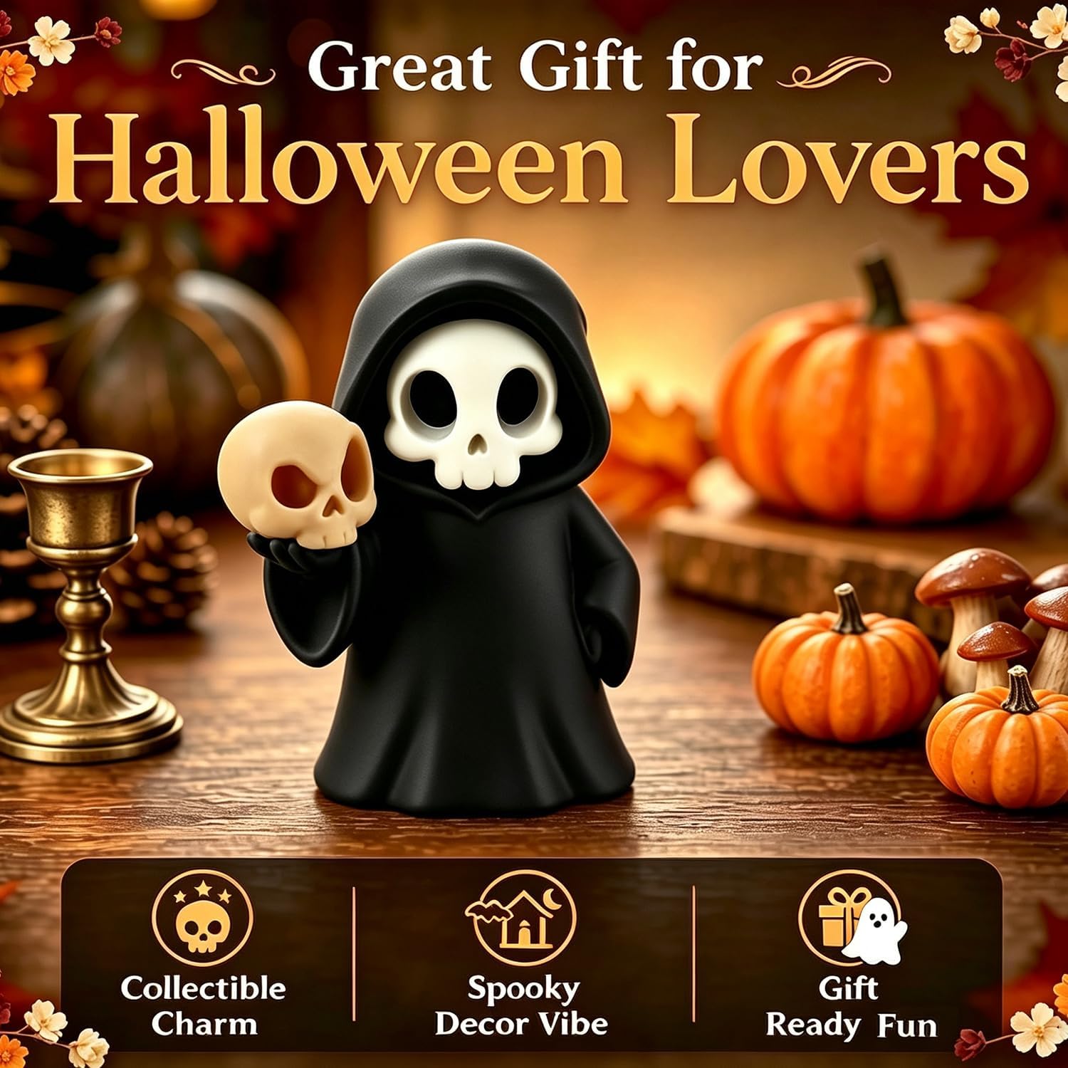 Halloween Grim Reaper Figurine Handheld Skull Ghost Statue 1Pcs image 3