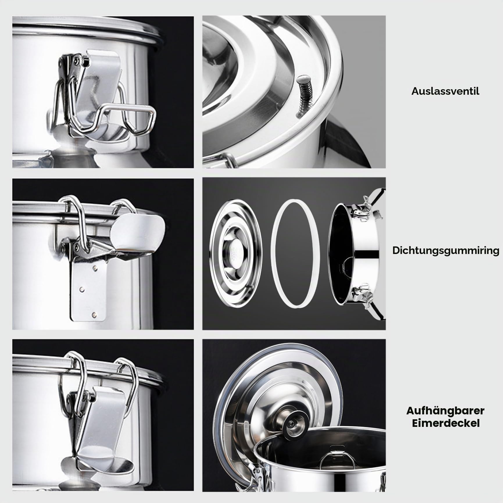 Milchdose 5L Edelstahl Wasserspender Hochleistungshonigschaufel mit Ausstrich, Verriegelungsdeckel und Griff für Wein, Speiseöl, Milch, Körner