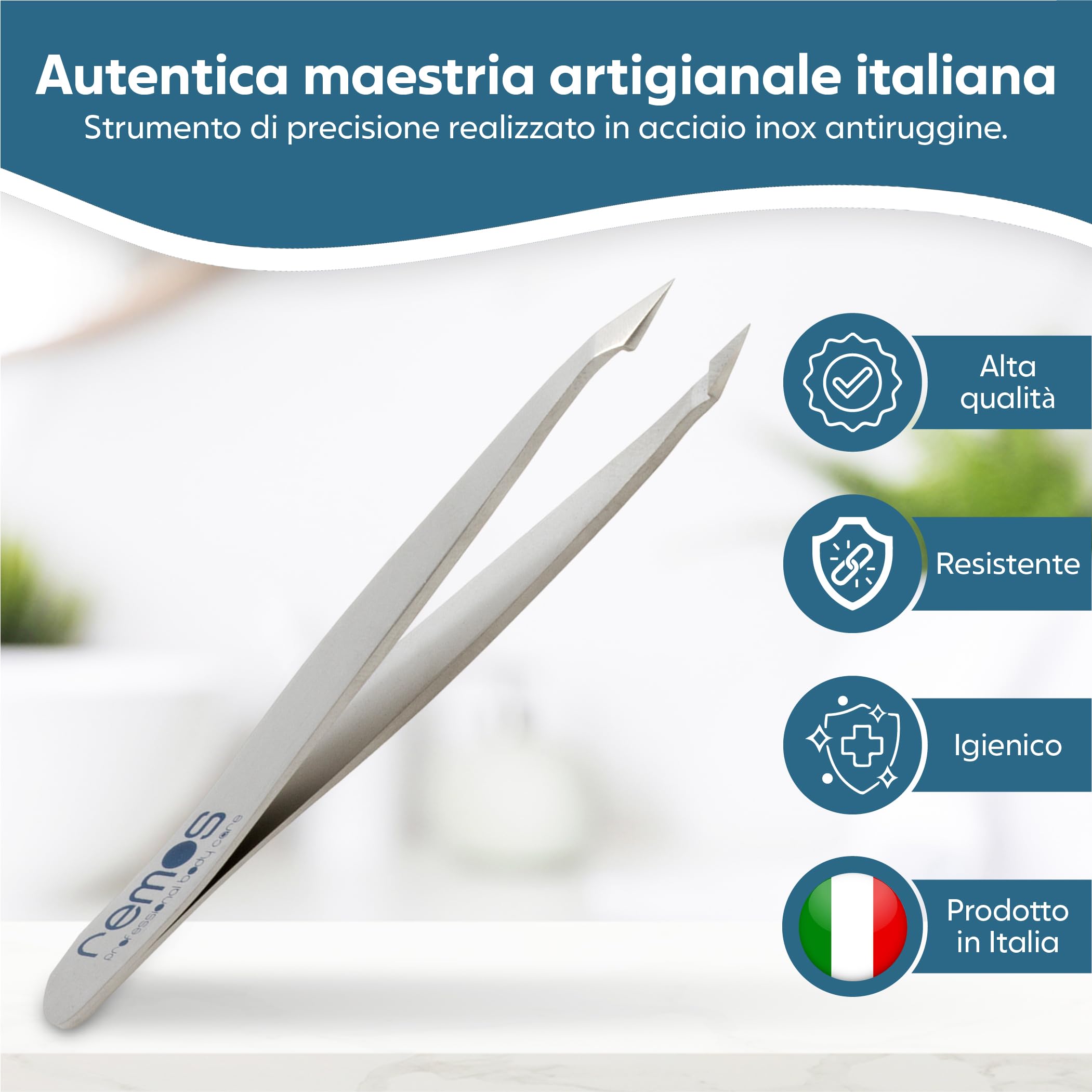 REMOS Pinzetta combinata in acciaio inox 9,5 cm - 2in1 per doppie punte e capelli - Satinato