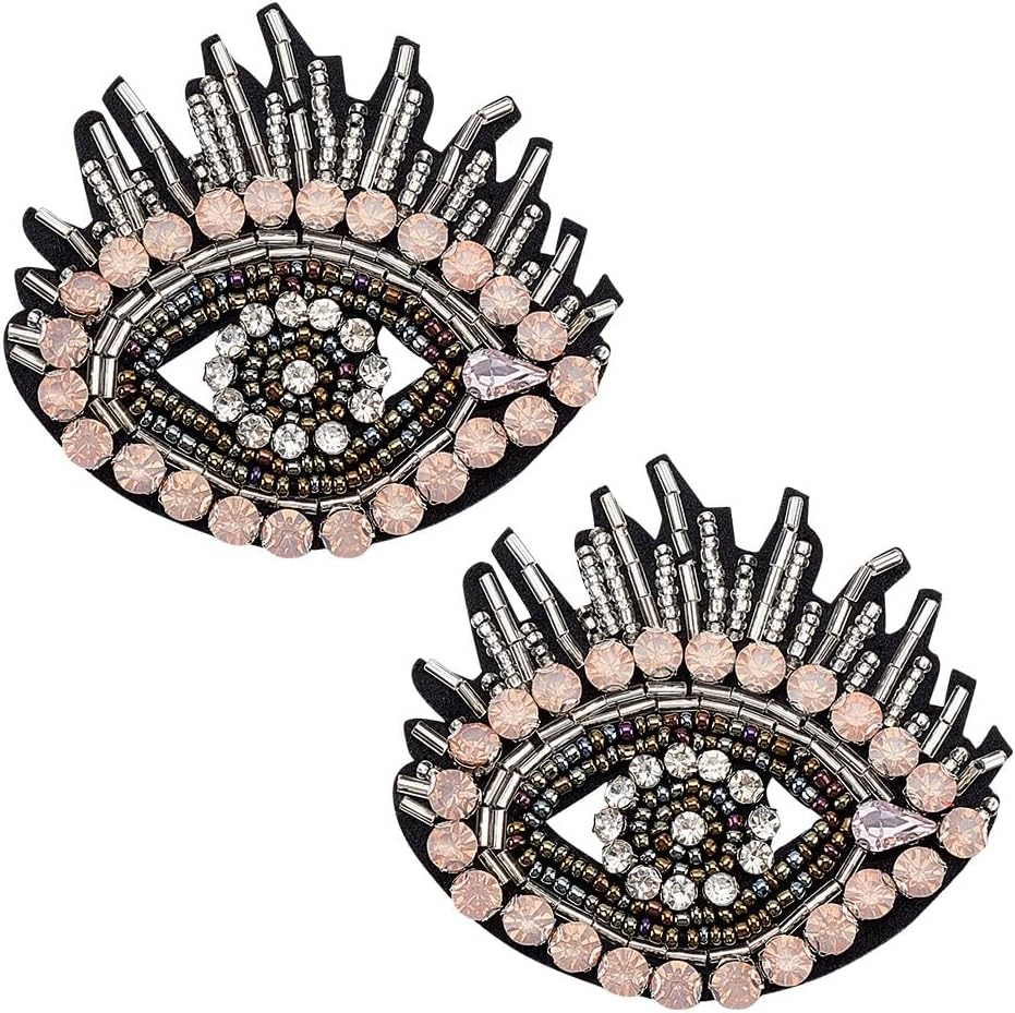 FINGERINSPIRE 6 PCS Egypt Evil Eye Patch 1.4x2 inch Blue Gold Glass Rhinestone Applique Patch Eye Shape Exquisite Embroidered Sew On Patches with Felt Back for Clothing Backpacks Embellishment