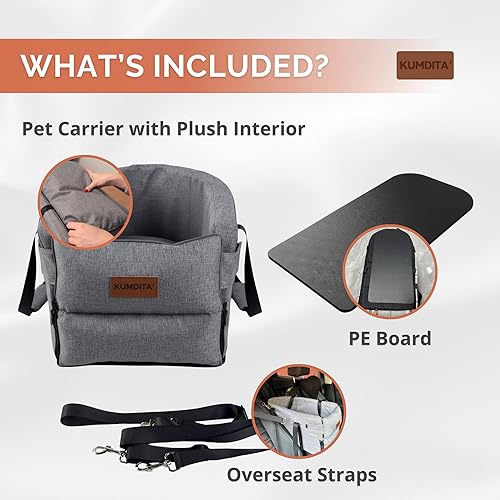 Miniatura 8 de Kumdita' Asiento de automóvil y transportador de consola central para perros y gatos pequeños con correas dobles para colocar sobre el asiento,