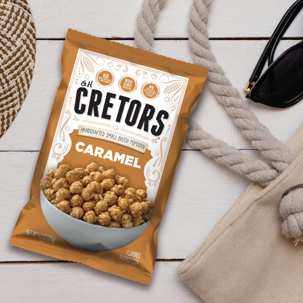 G.H. Cretors, Caramel Flavor Popcorn Single Serving Bags (6 Pack - 4.5 Oz Each)