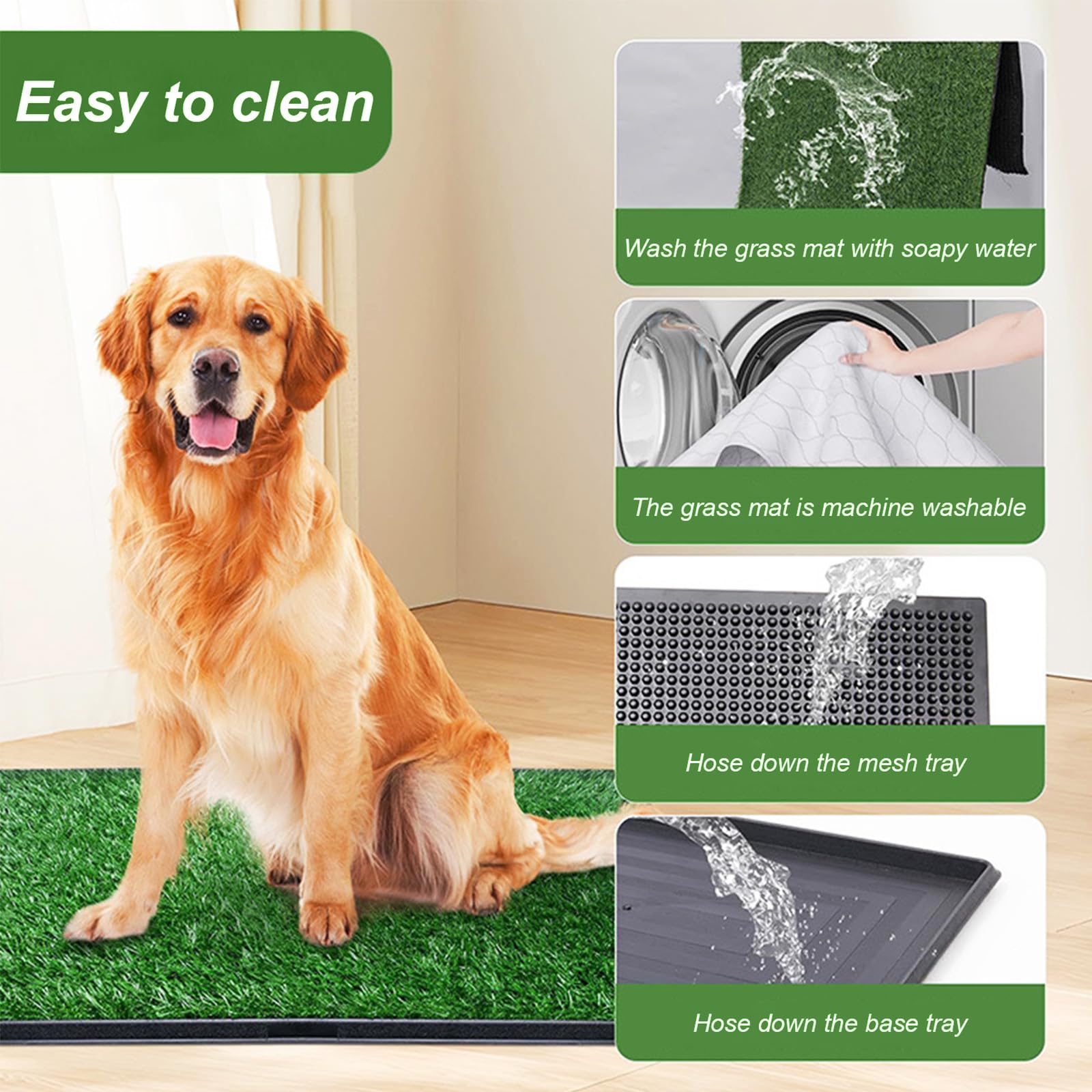 Tapis de propreté chien, Système de Toilette en Gazon Artificiel à 3 Couches, Litière Portable pour Chiens pour l’Apprentissage de la Propreté en Intérieur et Extérieur, 50 x 40 cm (avec pipi pad)