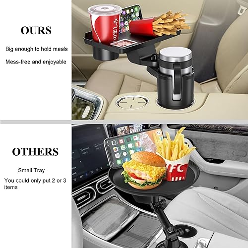 Miniatura 5 de Bandeja para portavasos de automóvil, 5 en 1 ajustable, expansor, bandeja de comida desmontable para automóvil y organizador, mesa de bandeja