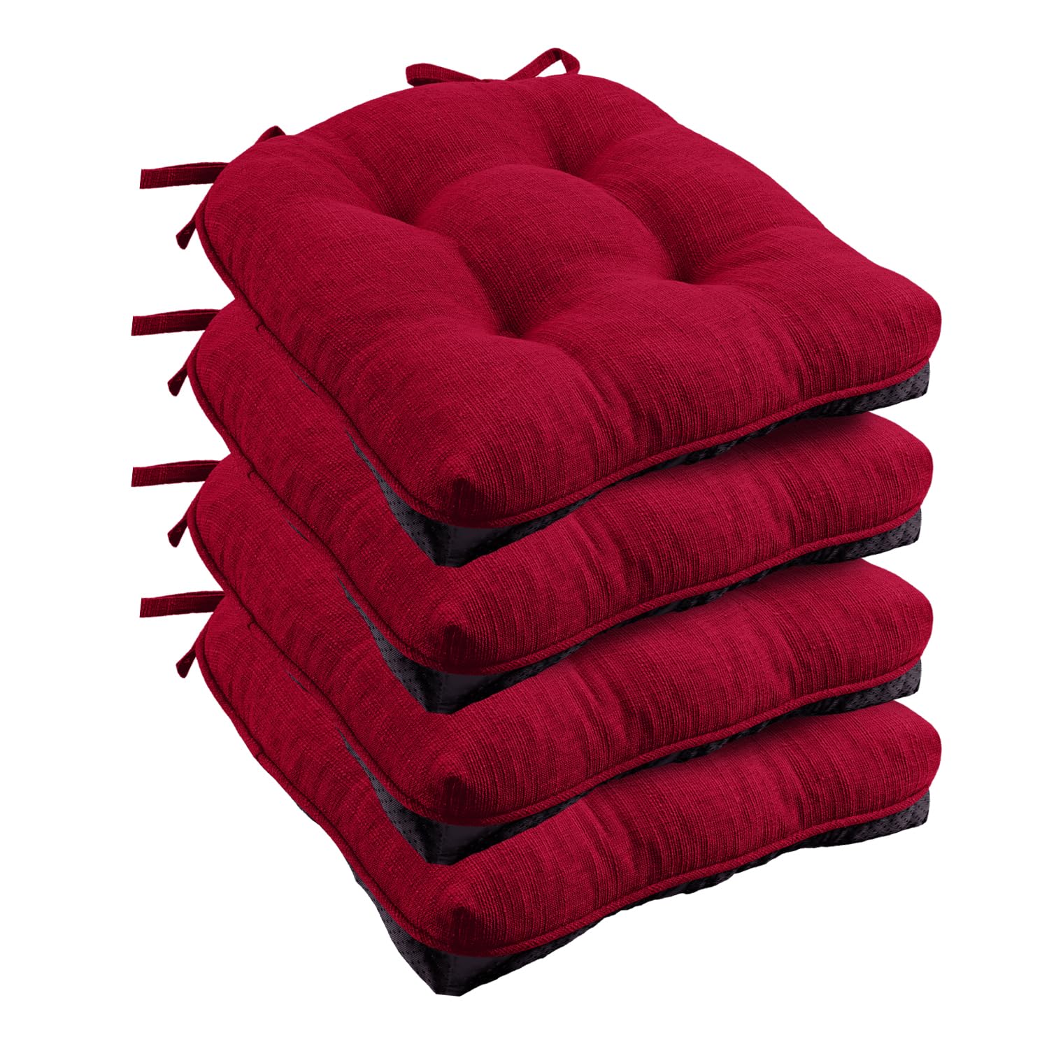 LOVTEX Tufted Chair Cushions for Dining Chairs 4 Pack - Non Slip Memory Foam Chair Pad with Ties - Kitchen Chair Cushions,15.5" X 15.5", Red