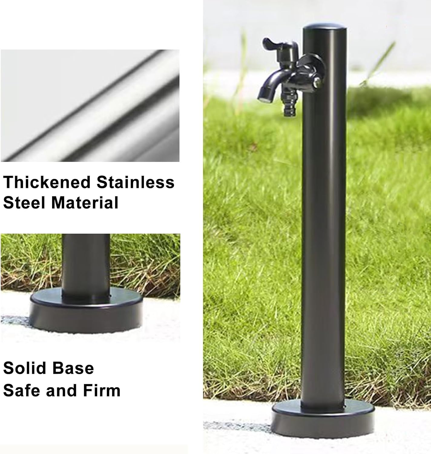 Stainless Steel Garden Water Column Fountain, 37in Outdoor Hydrant Feature with Double Outlet Faucet for Irrigation & Washing - Durable, Stylish, Easy to Install