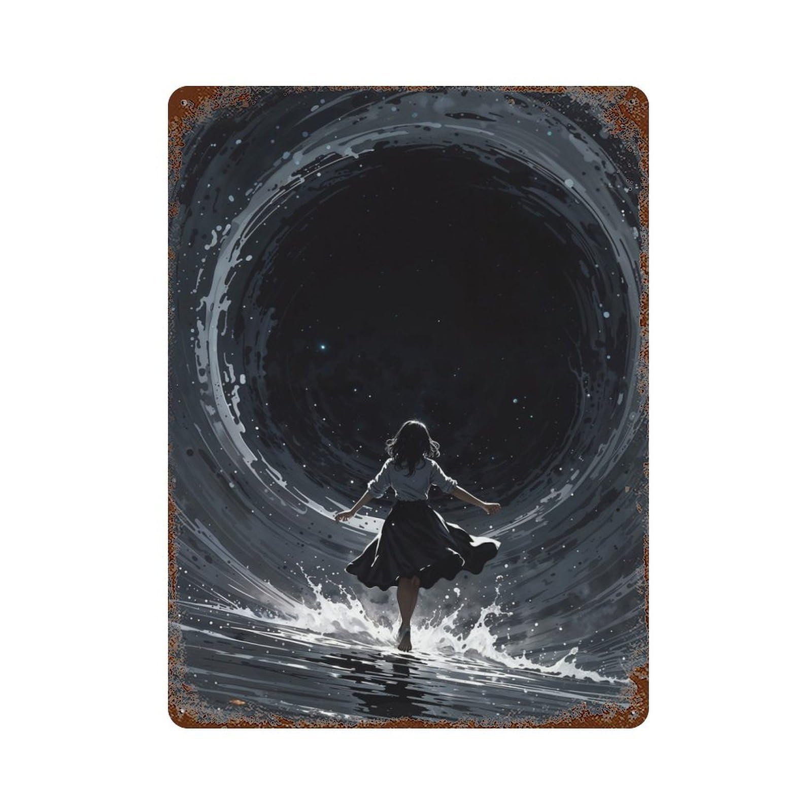 Black Hole Ballerina 15.7"x11.8" Rustic Tin Plaque, Novelty Wall Decor for Living Room, Hallway And Home Decor