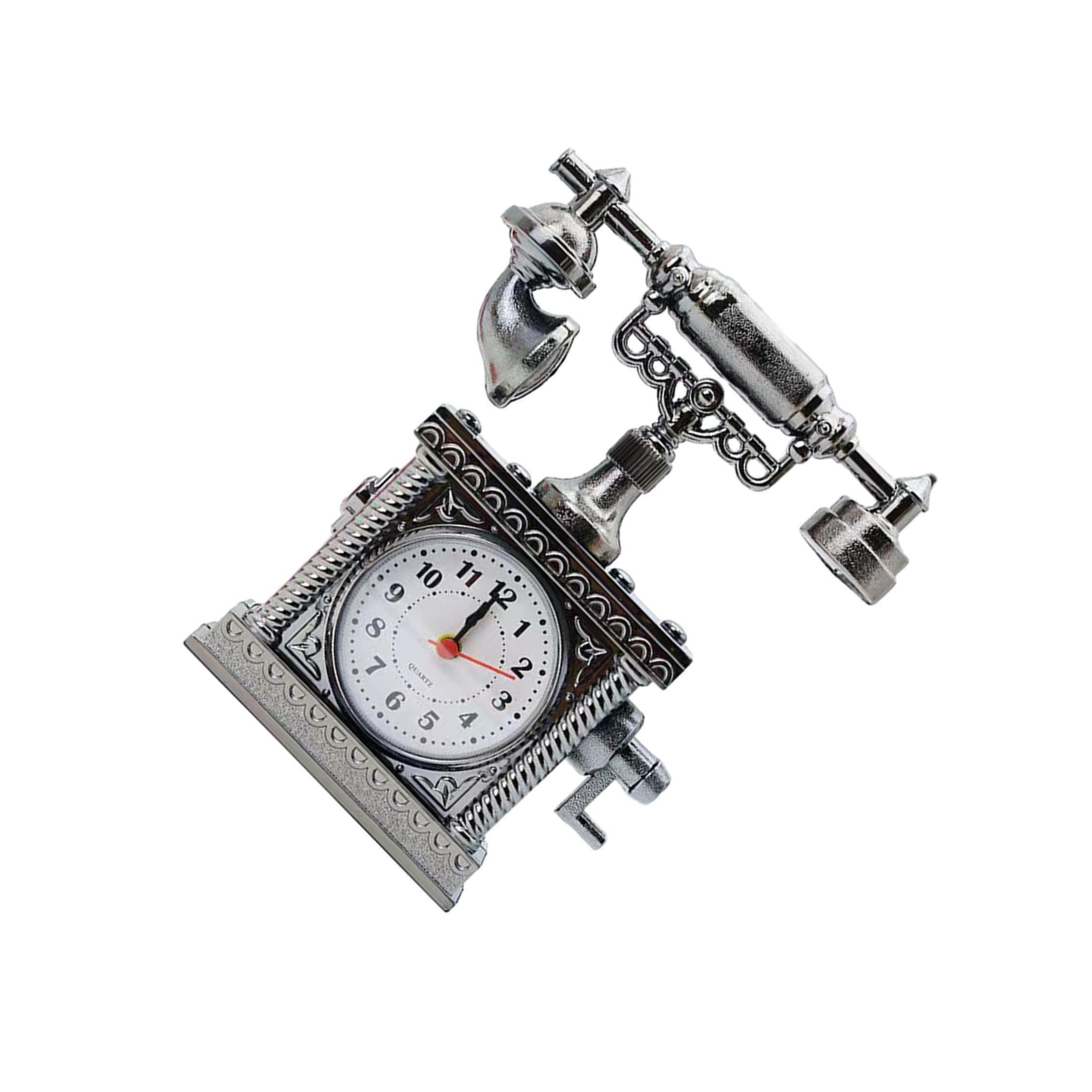 PIXZCSA Old Fashion Alarm Clock Desktop Figurine Stunning Retro Styled Telephone And Clock Statue For Photography Enthusiasts Vintage Telephone Sculpture Bookshelf Showcase, Style B