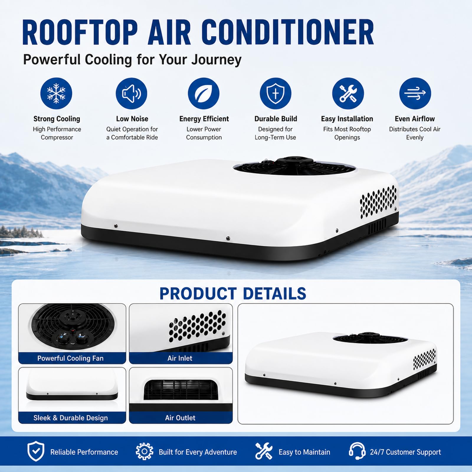 12v/24v Rv Klimaanlage Slim Fit Dach Ac Einheit Leise, Energiesparender, BüRstenloser Inverter-Motor & Leiser Betrieb, FüR Wohnmobil, Wohnwagen Red24V-Heat&Cool