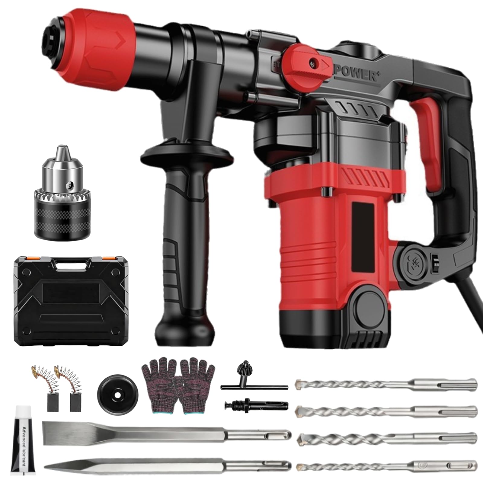 Demolition Hammer with Cable 1300W, Hammer Drill 6J Impact Energy, 6 Variable Speed 0-4000RPM, SDS-Plus Interface, 13MM Chuck, for Concrete, Metal and Wood