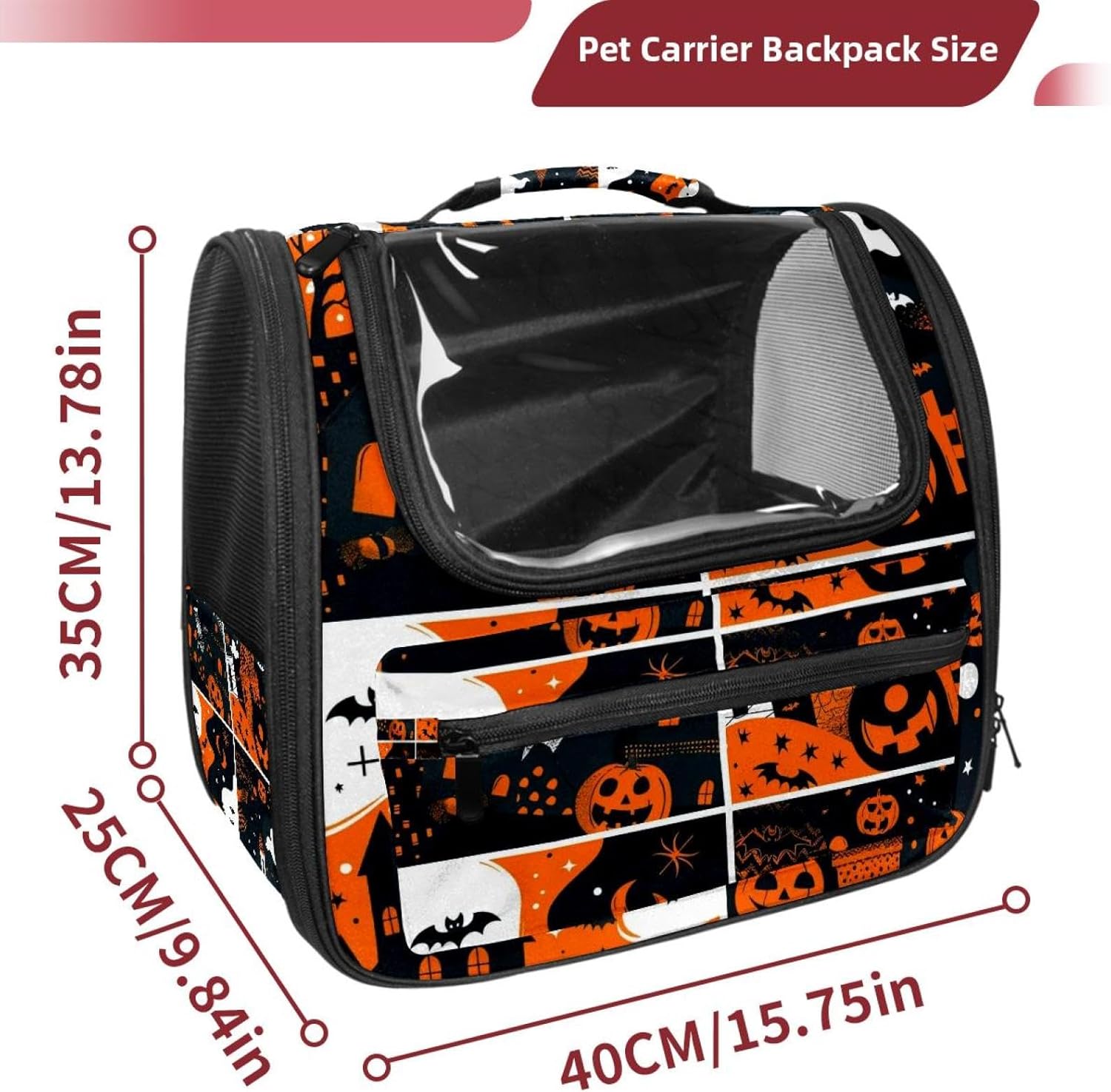 Portable Travel pet Backpack Carrier Hamster Bag Small Dog cat Carrier Breathable Hang Bag, Happy Halloween Holiday 5