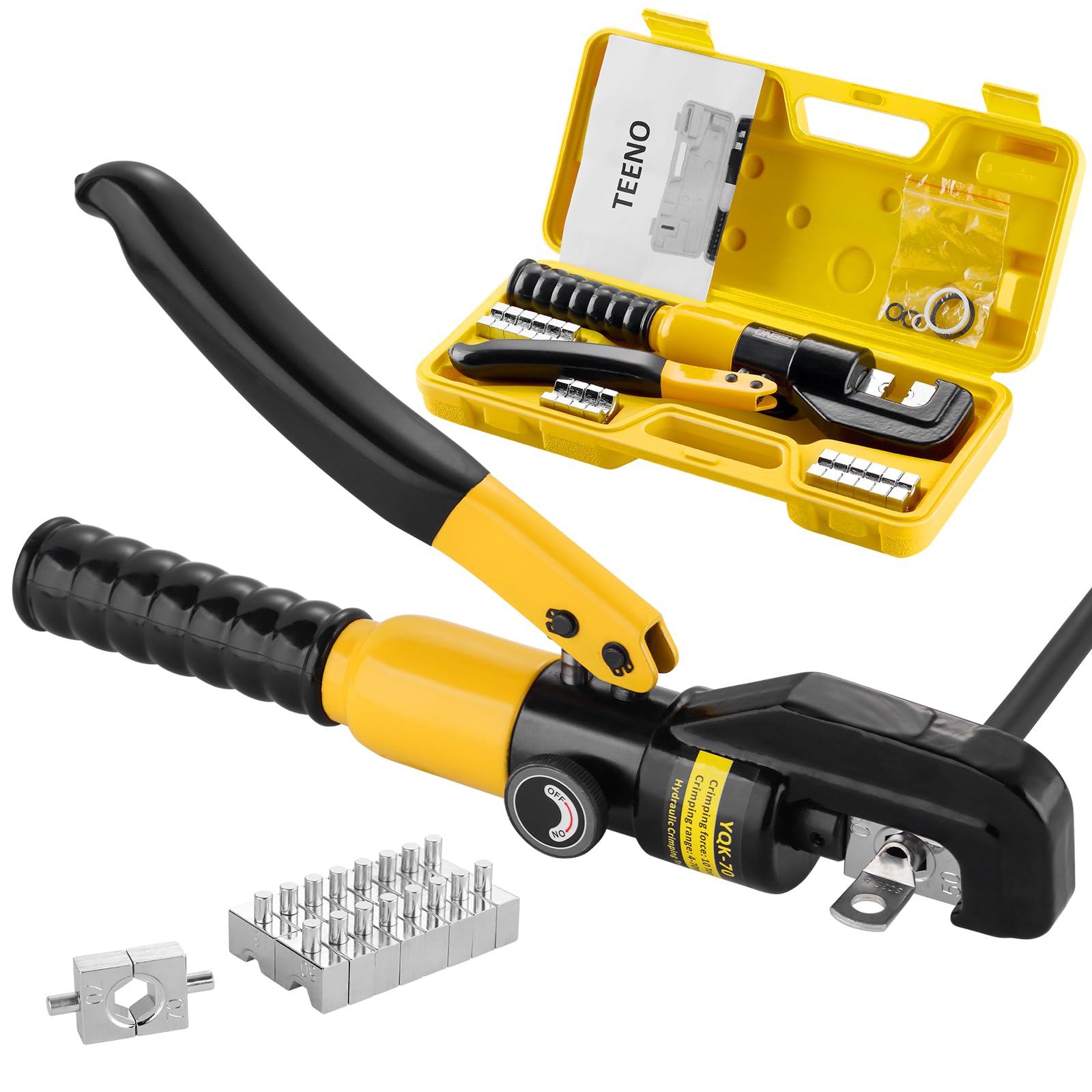 Pinze a crimpare idrauliche 10T, pinza a crimpare idraulica 4-70 mm² con 9 stampi esagonali 12 mm di corsa, pinze a capocorda elettriche TEENO per terminazioni di cavi in rame e alluminio