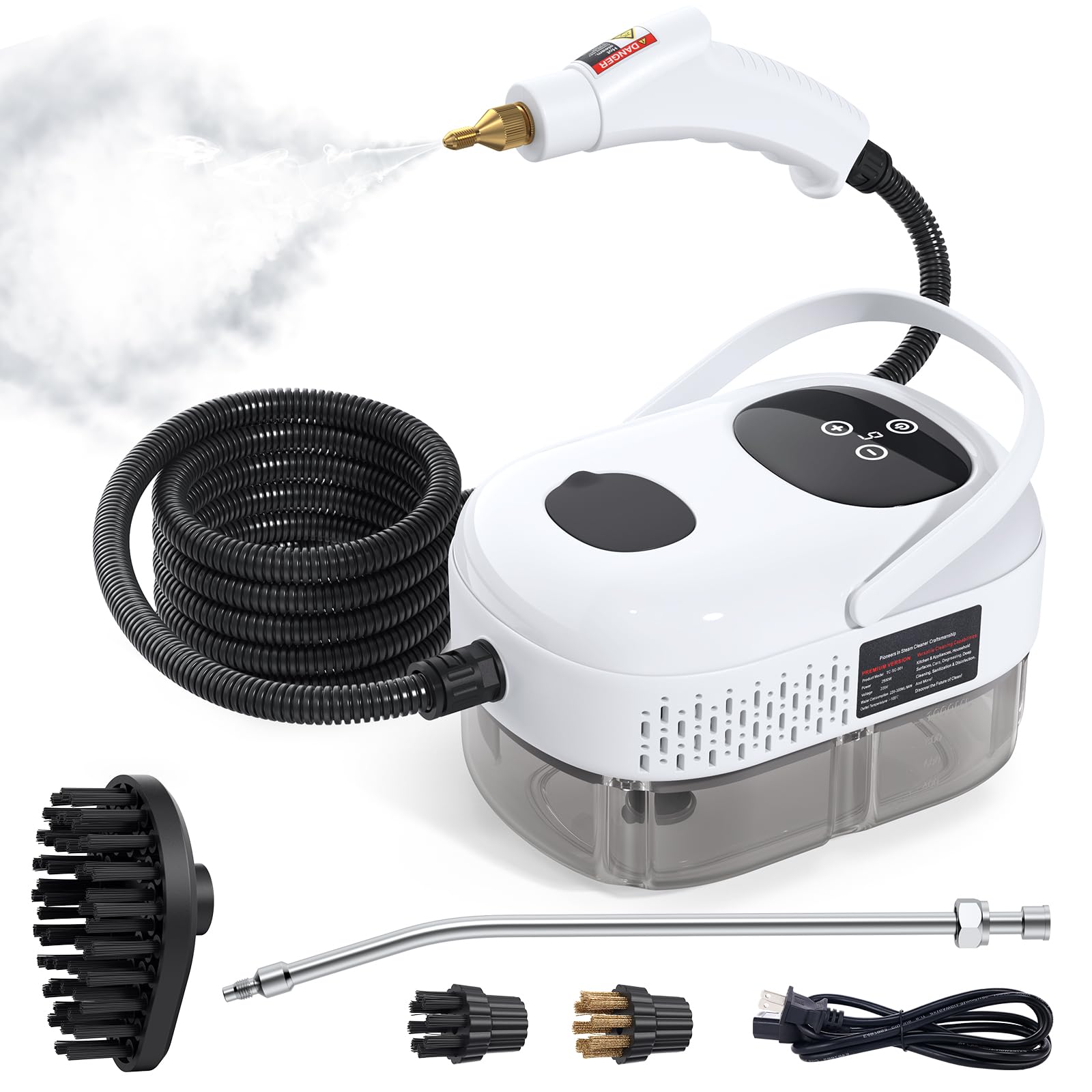2500W Handheld Steam Cleaner - 15-Second Heat Up, 6 Pressure Settings, For Floors, Kitchen, Car, Grout